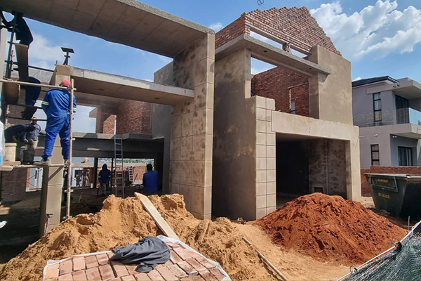 Luxury home under construction with structural steelwork