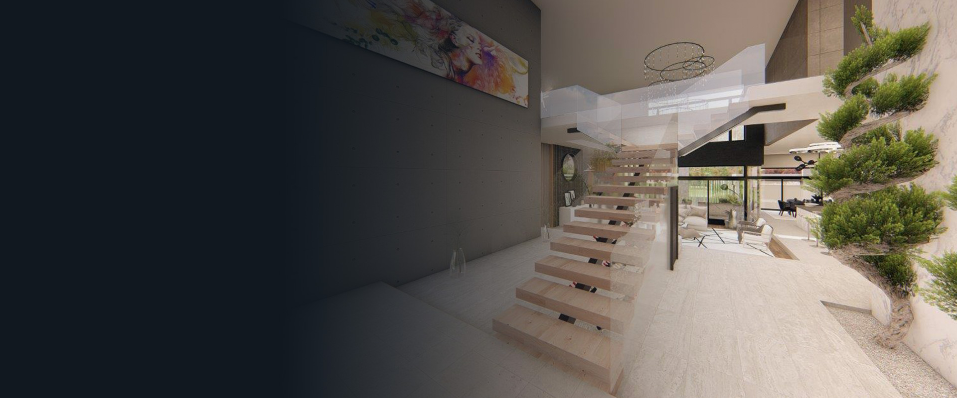 Luxury home interior staircase, from an architectural render