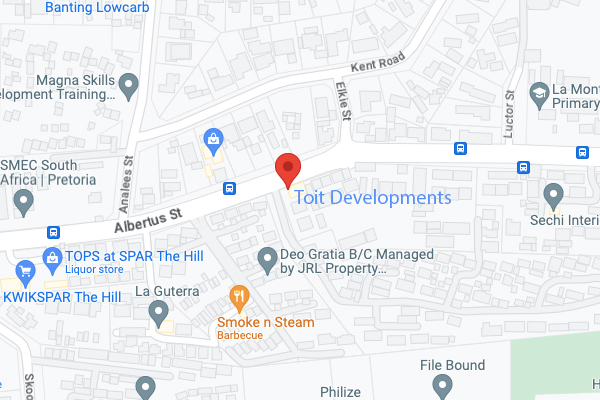 Map showing the location of Toit Developments in La Montagne, Pretoria