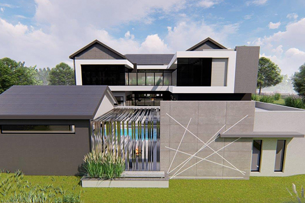 Architectural render of a modern luxury double-storey home